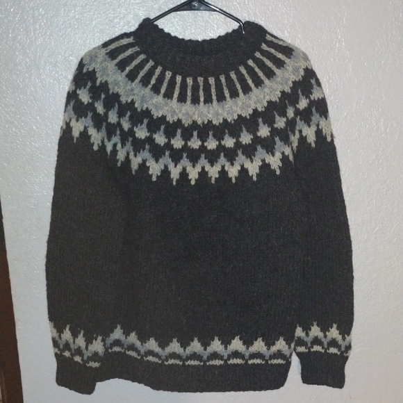 Heberidean Knitwear Hand Knit 100% Pure New Wool Crewneck Sweater L - Picture 1 of 5